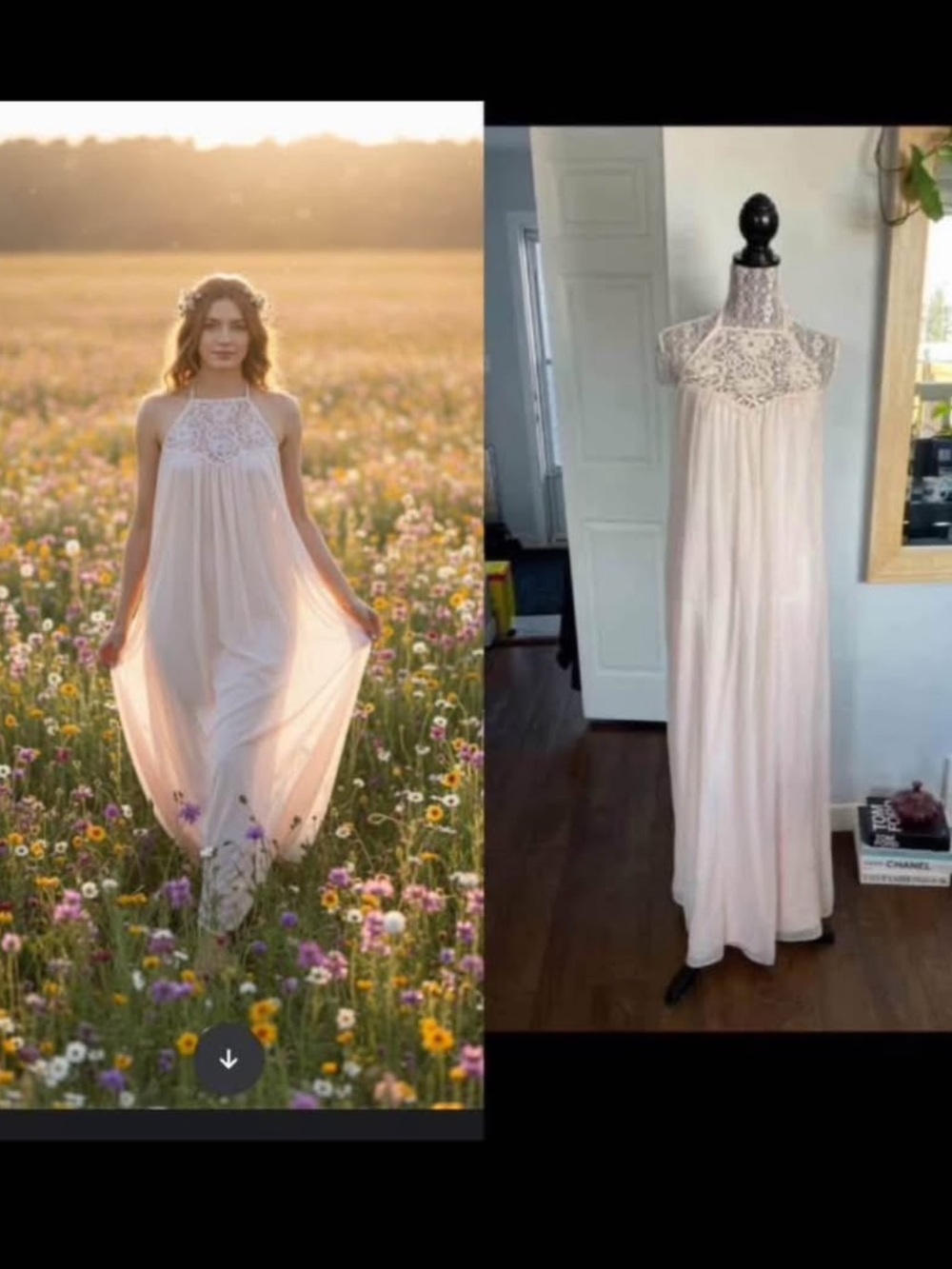 Stunning Zara Crochet Detail Ethereal Festival Low Back Maxi Dress Pink Small